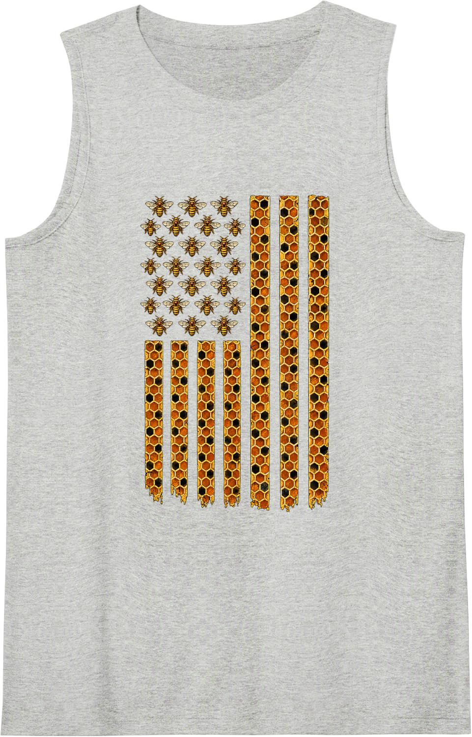 Beekeeper Honey Bees American Flag Beekeeping Honeycomb Sleeveless Tank Top - Heather Grey
