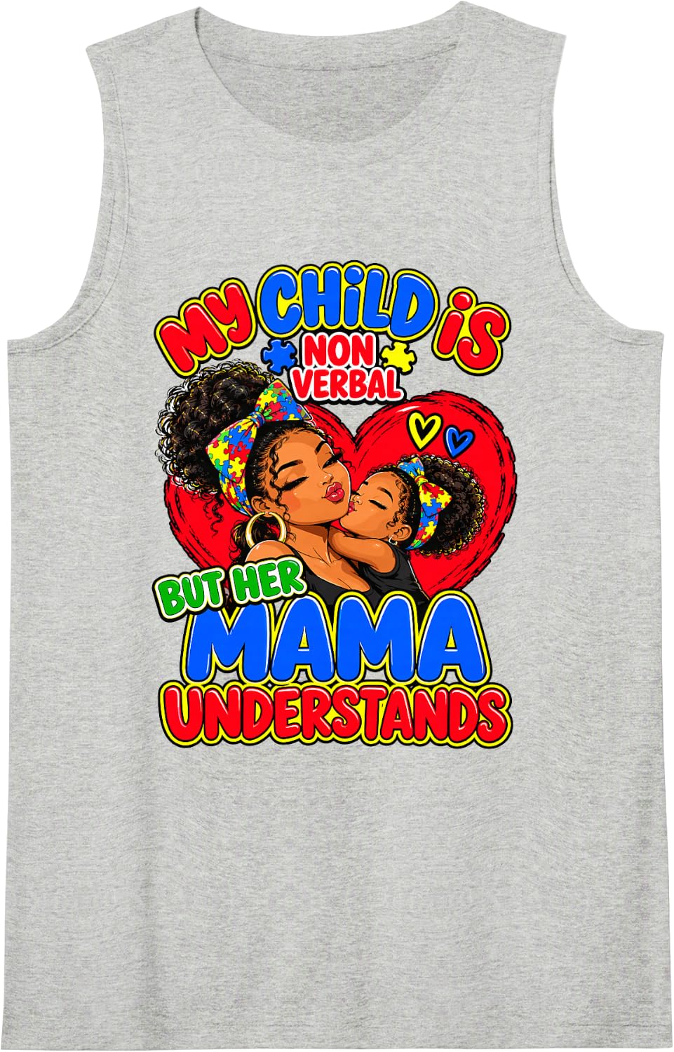 Non Verbal Autism Awareness Black Mother, Daughter, Mama Sleeveless Tank Top - Heather Grey