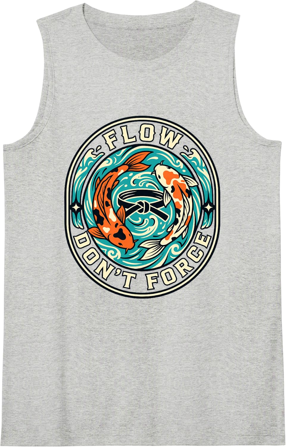 Flow Dont Forge Perseverance Motif Strength Koi Fish Art Sleeveless Tank Top - Heather Grey