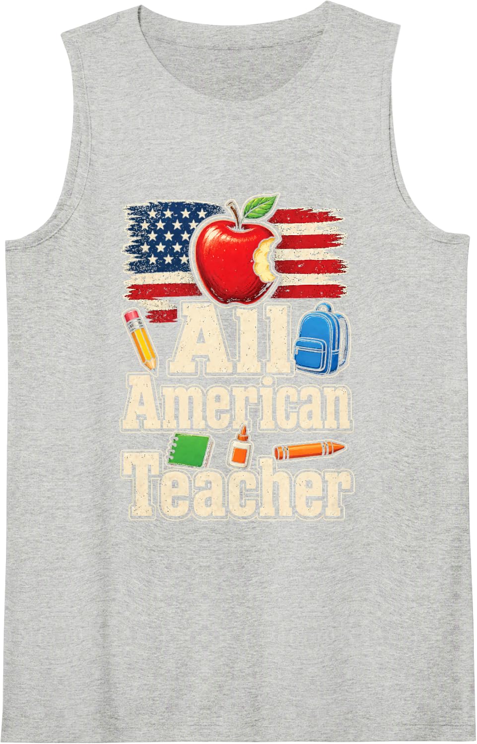 Elementary Teacher All American Patriotic School Gift Sleeveless Tank Top - Heather Grey