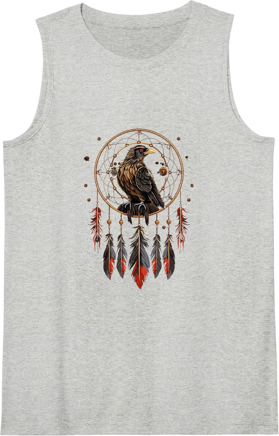 Raven Crow Bird Dream Catcher Indian Tribe Sleeveless Tank Top - Heather Grey