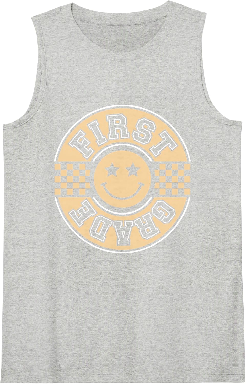 First Grade Back to School Retro Face Sleeveless Tank Top - Heather Grey