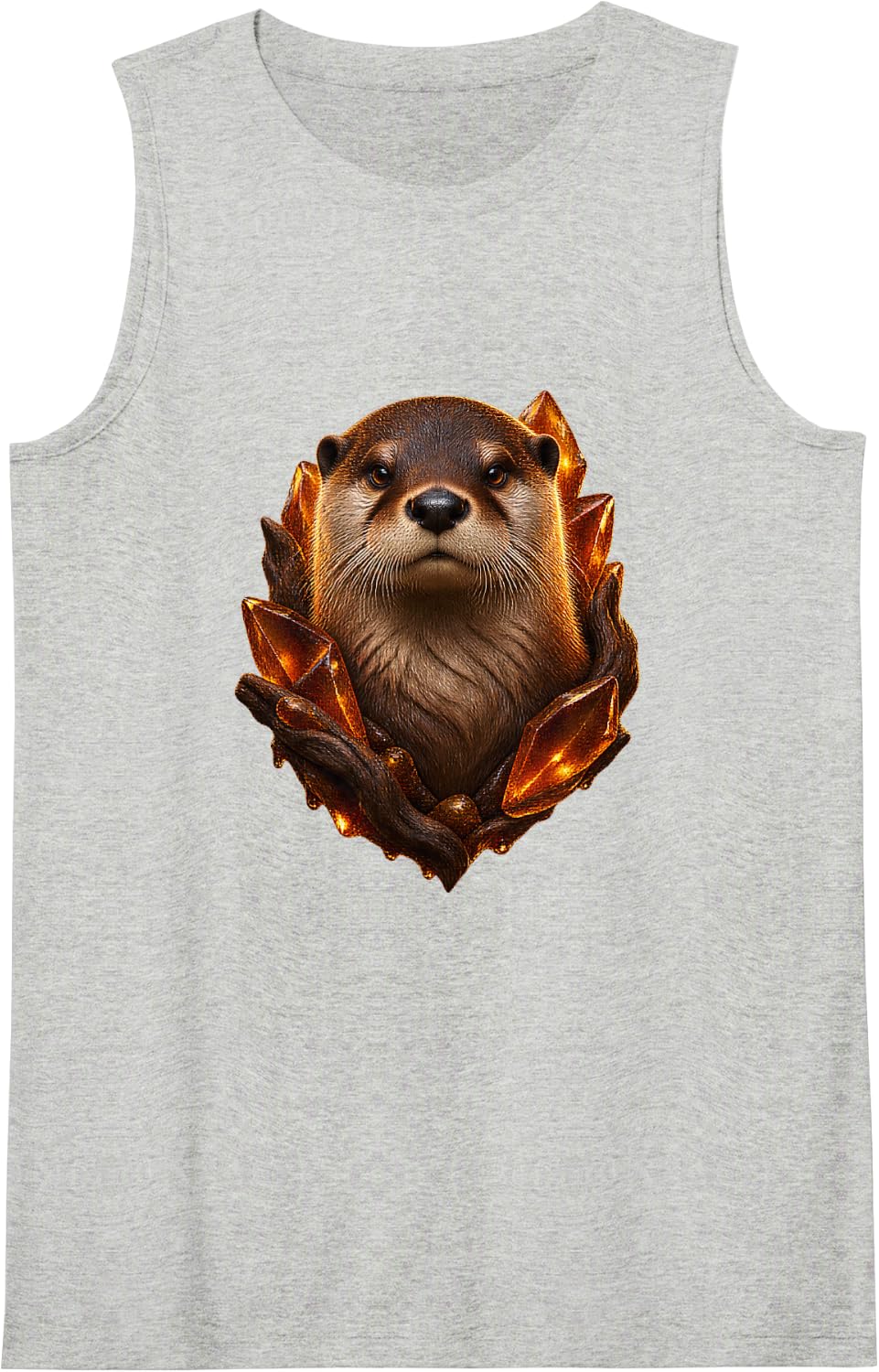 River Otter with Amber Resin Shards River Art Sleeveless Tank Top - Heather Grey