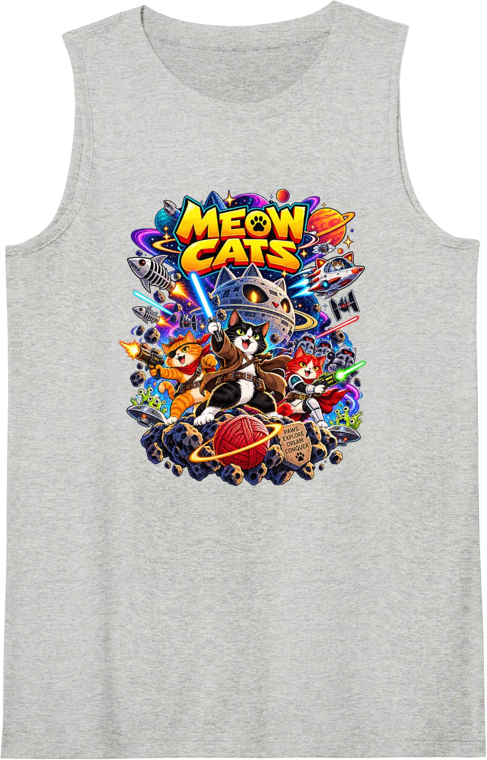 Space Cats Galactic Adventure Cosmic Cartoon Sleeveless Tank Top - Heather Grey
