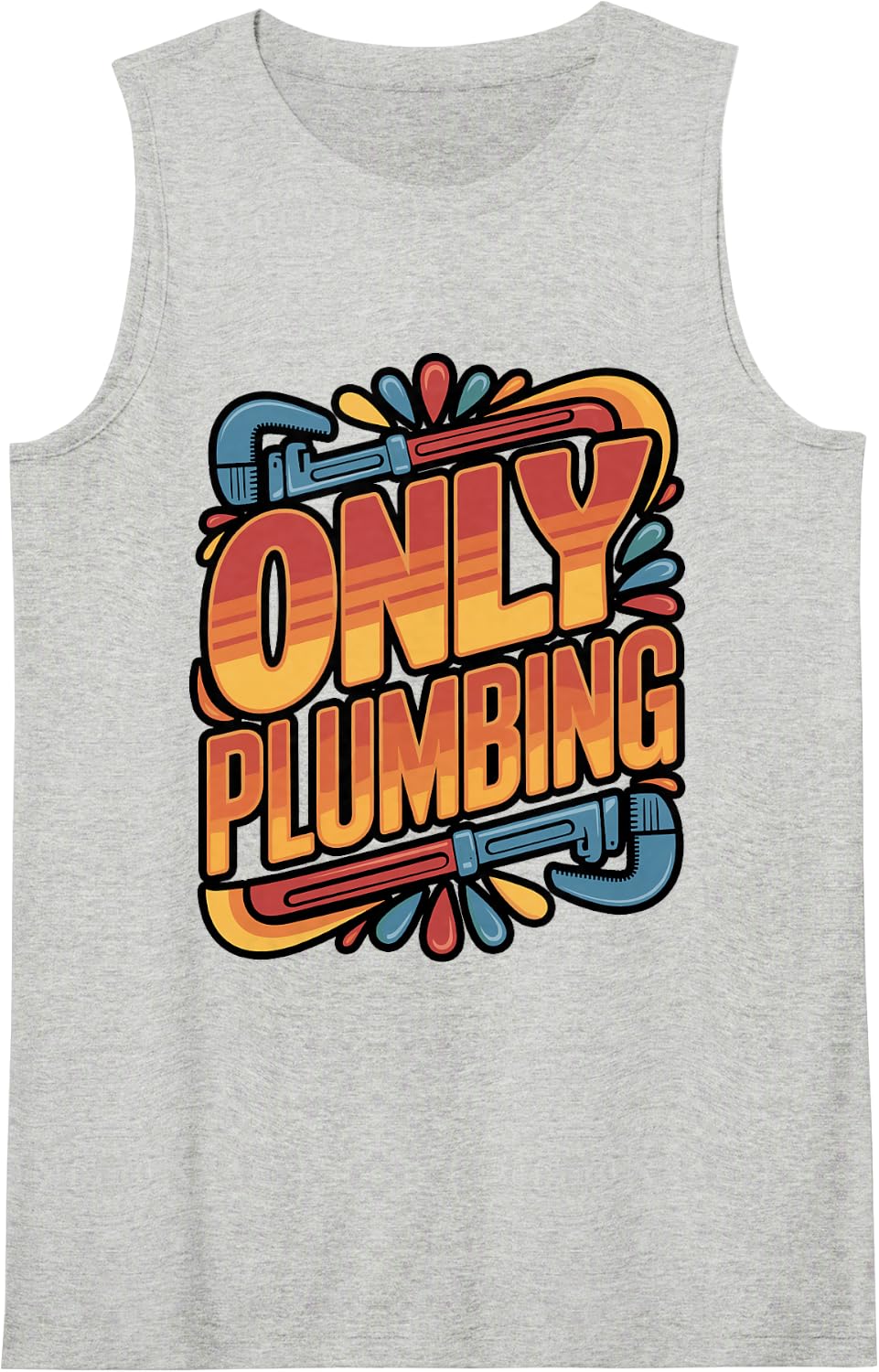 Only Plumbing Funny Lock Logo Wordmark Sleeveless Tank Top - Heather Grey