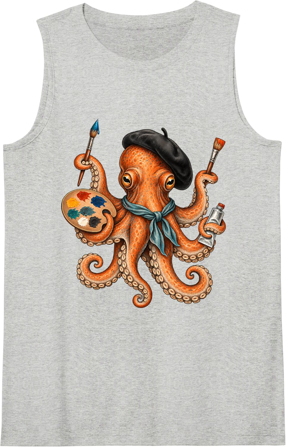 Artist Octopus Painter Palette Brush Creative Art Sleeveless Tank Top - Heather Grey
