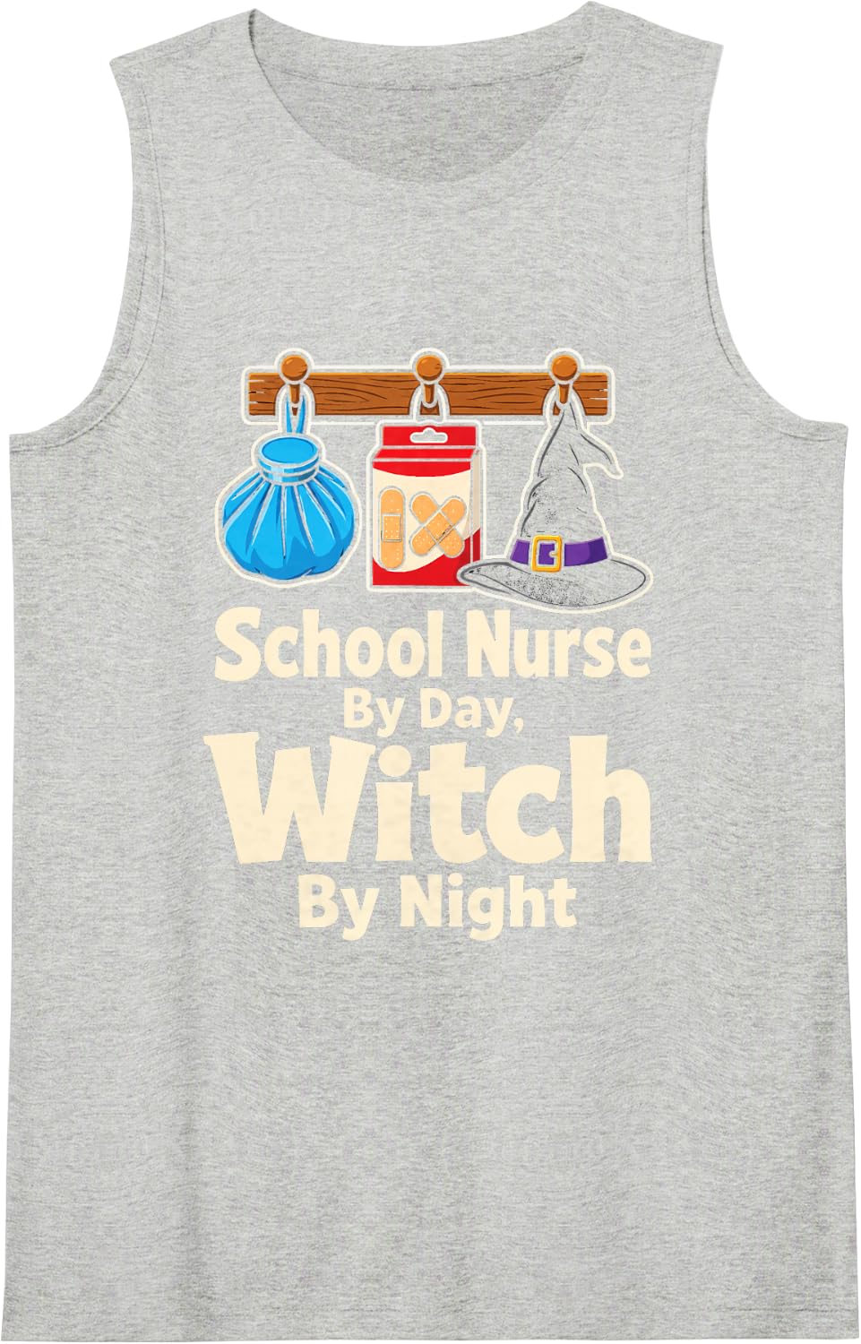 School Nurse By Day Witch By Night Halloween Elementary Sleeveless Tank Top - Heather Grey
