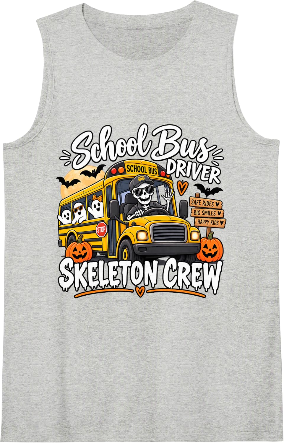 School Bus Driver Skeleton Crew Funny Halloween Sleeveless Tank Top - Heather Grey