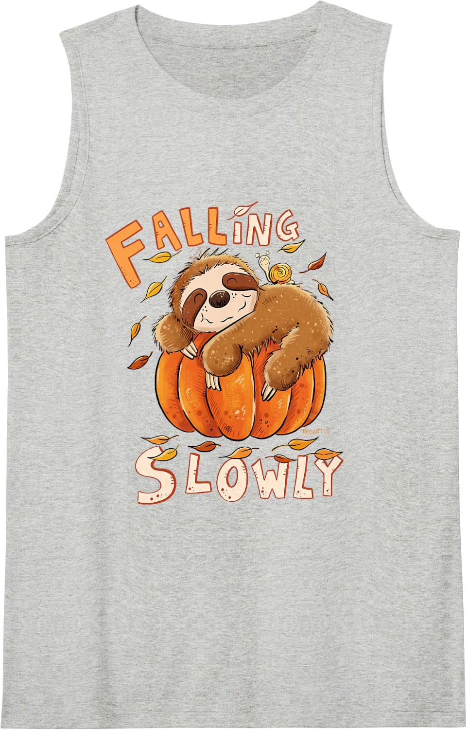 Cute Sloth Pumpkin Fall Quote Halloween Hand Drawn Cartoon Sleeveless Tank Top - Heather Grey