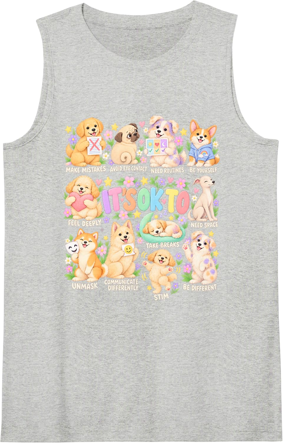 Storybook Dog Lover Mental Health Reminder It's OK to Sleeveless Tank Top - Heather Grey