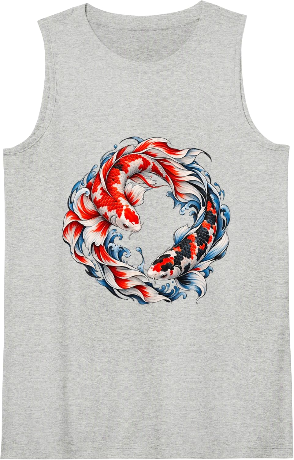 Japanese Koi Carp Nishikigoi Fish Cherry Blossoms Men Women Sleeveless Tank Top - Heather Grey