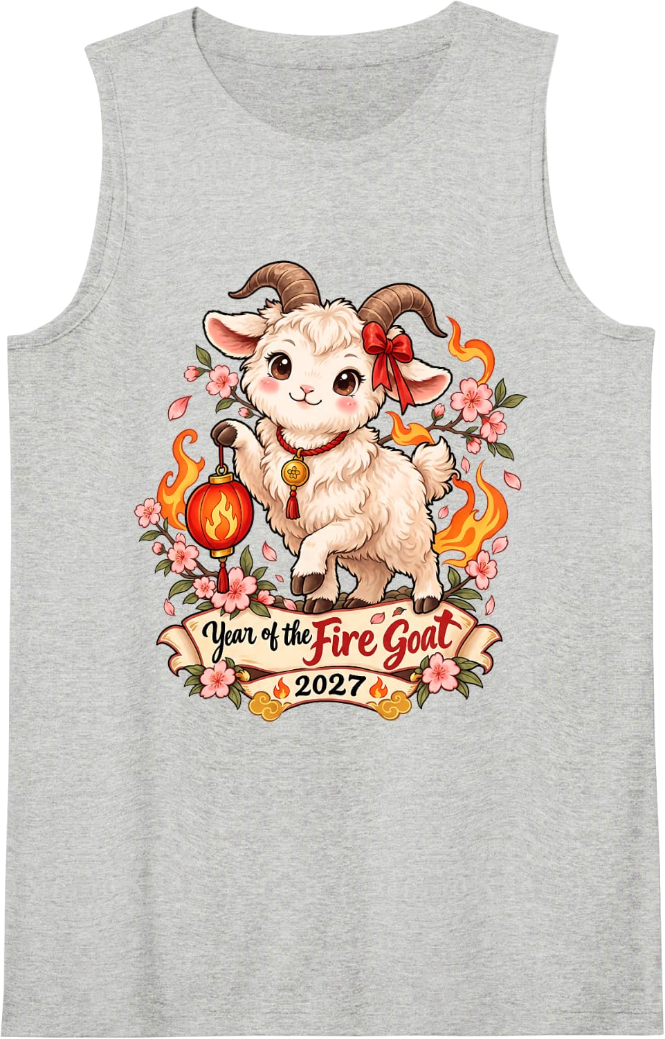 Year of The Fire Goat 2027 Chinese New Year Zodiac Kids Sleeveless Tank Top - Heather Grey
