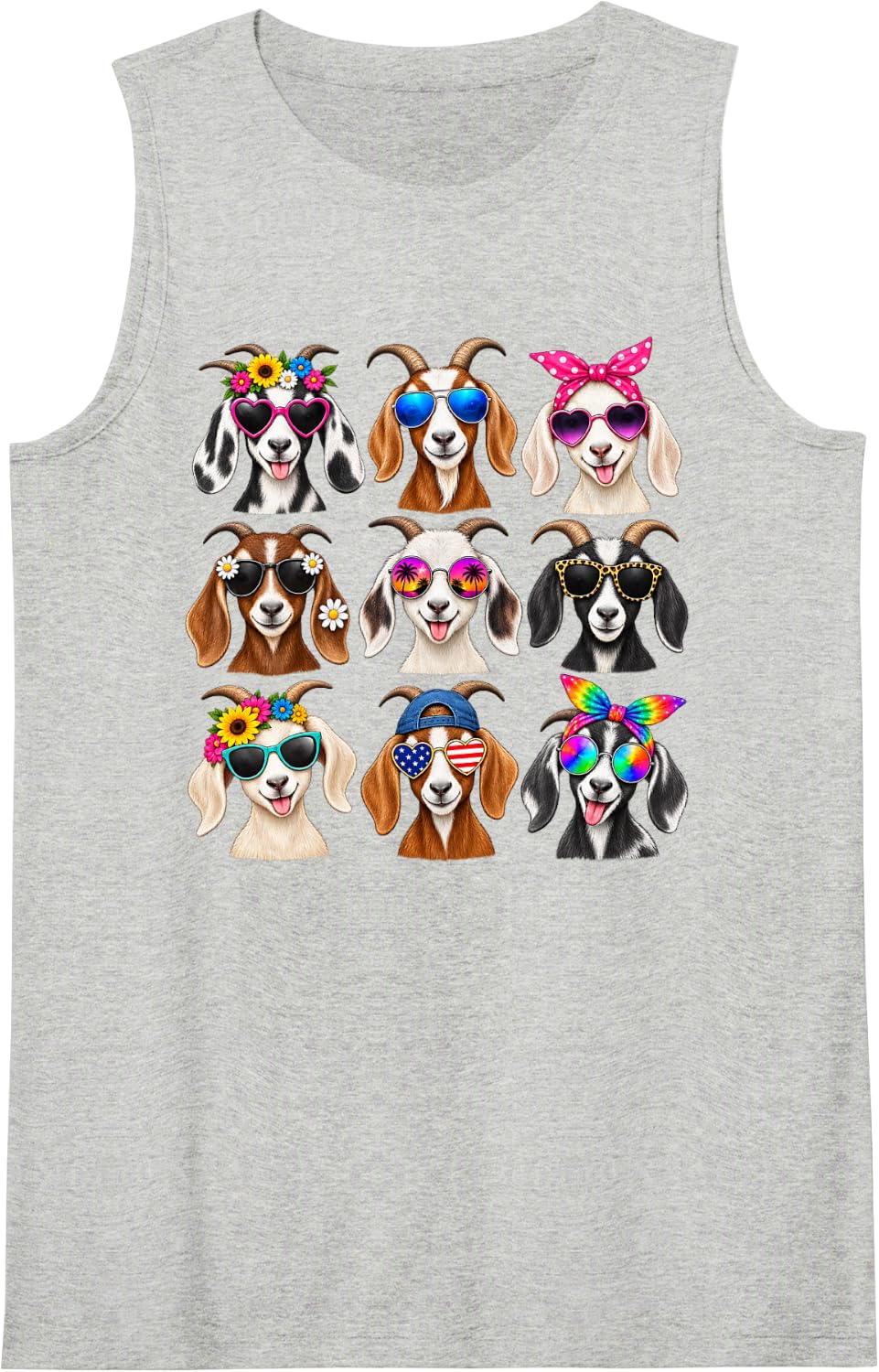 Cute Goats Sunglasses Sleeveless Tank Top - Heather Grey