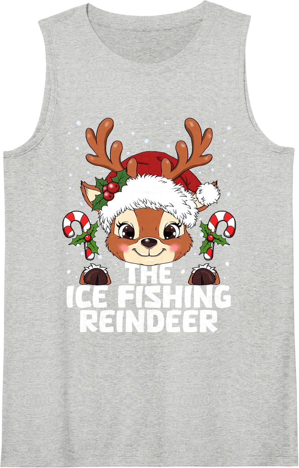Ice Fishing Reindeer Matching Christmas Sleeveless Tank Top - Heather Grey