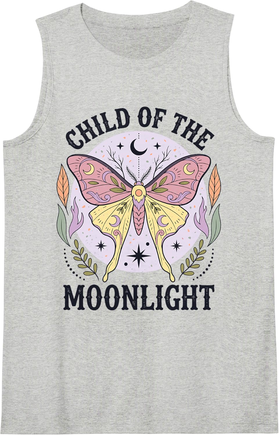 Luna Moth Celestial Moonlight Nature Lover Sleeveless Tank Top - Heather Grey
