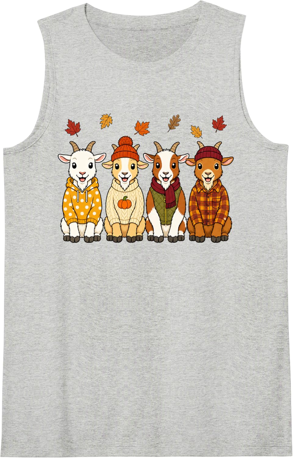 Goat Fall Autumn Season Pumpkin Farm Animal Sleeveless Tank Top - Heather Grey