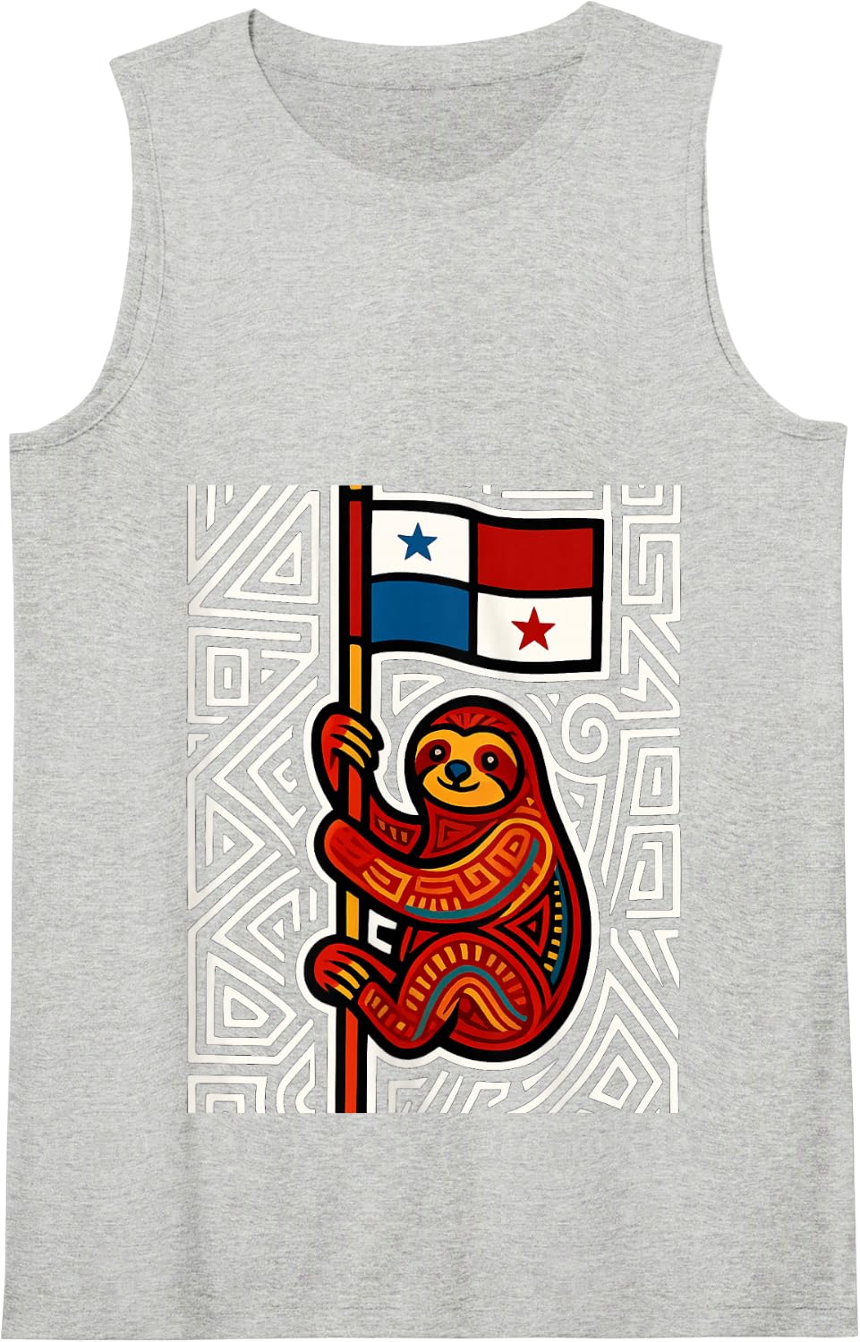Sloth Inspired by Mola Artwork of Panama Kuna Tank Top - Heather Grey