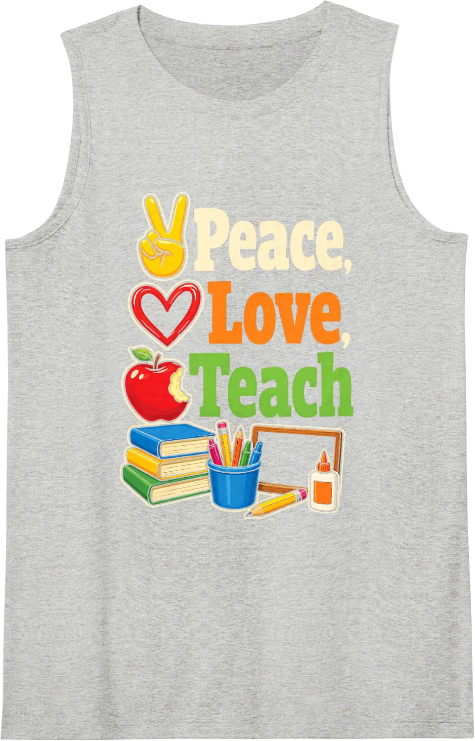 Teacher Peace Love Teach Elementary School Appreciation Sleeveless Tank Top - Heather Grey