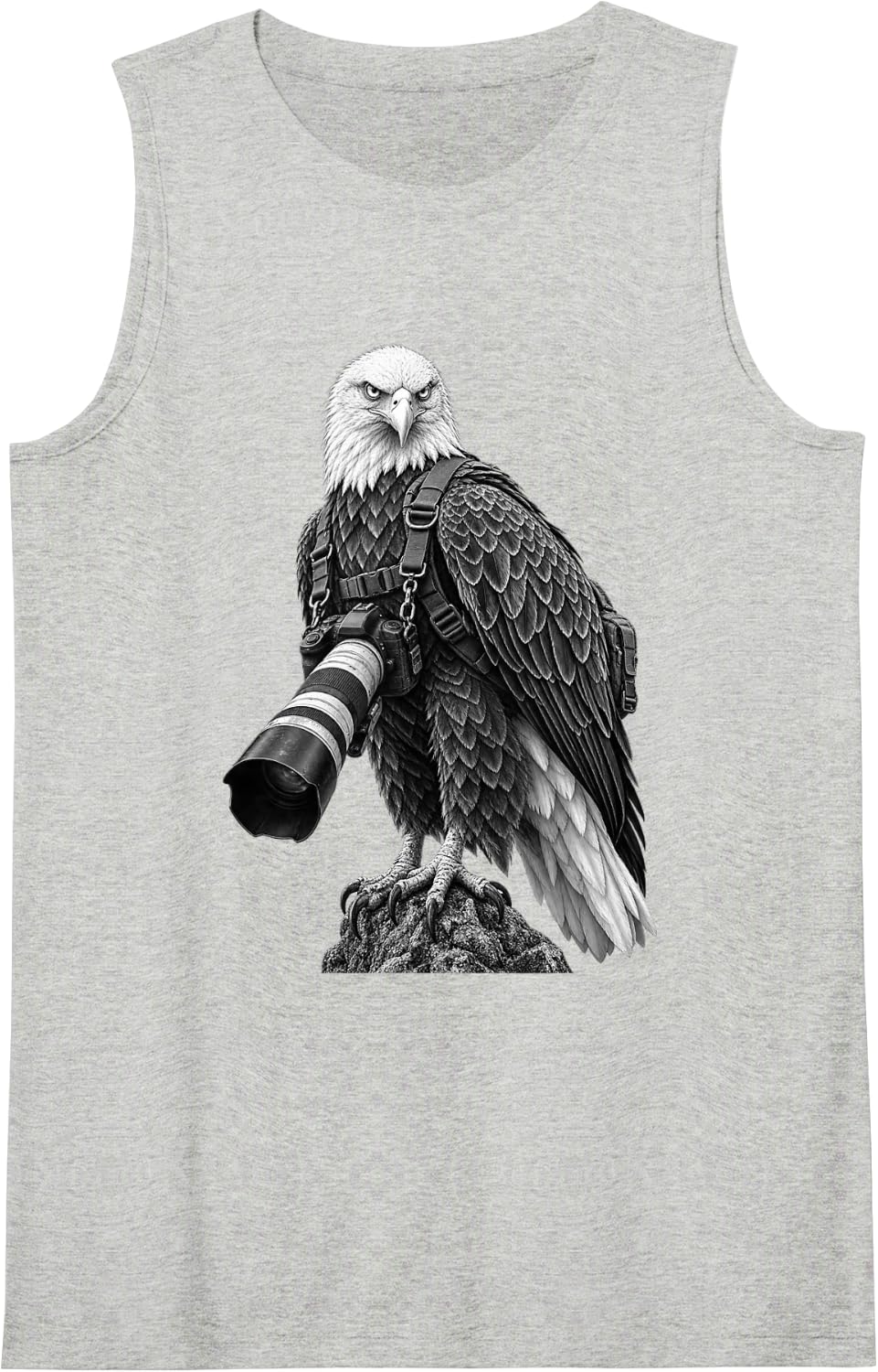 Bald Eagle Photographer with Camera Sleeveless Tank Top - Heather Grey