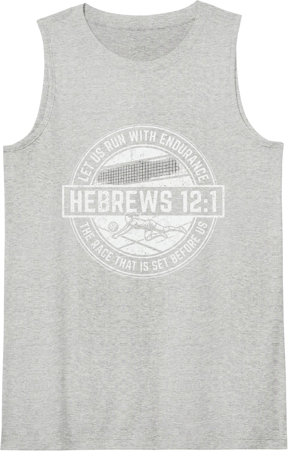 Volleyball Tshirt Christian Jesus Faith Hebrews 12:1 God Sleeveless Tank Top - Heather Grey