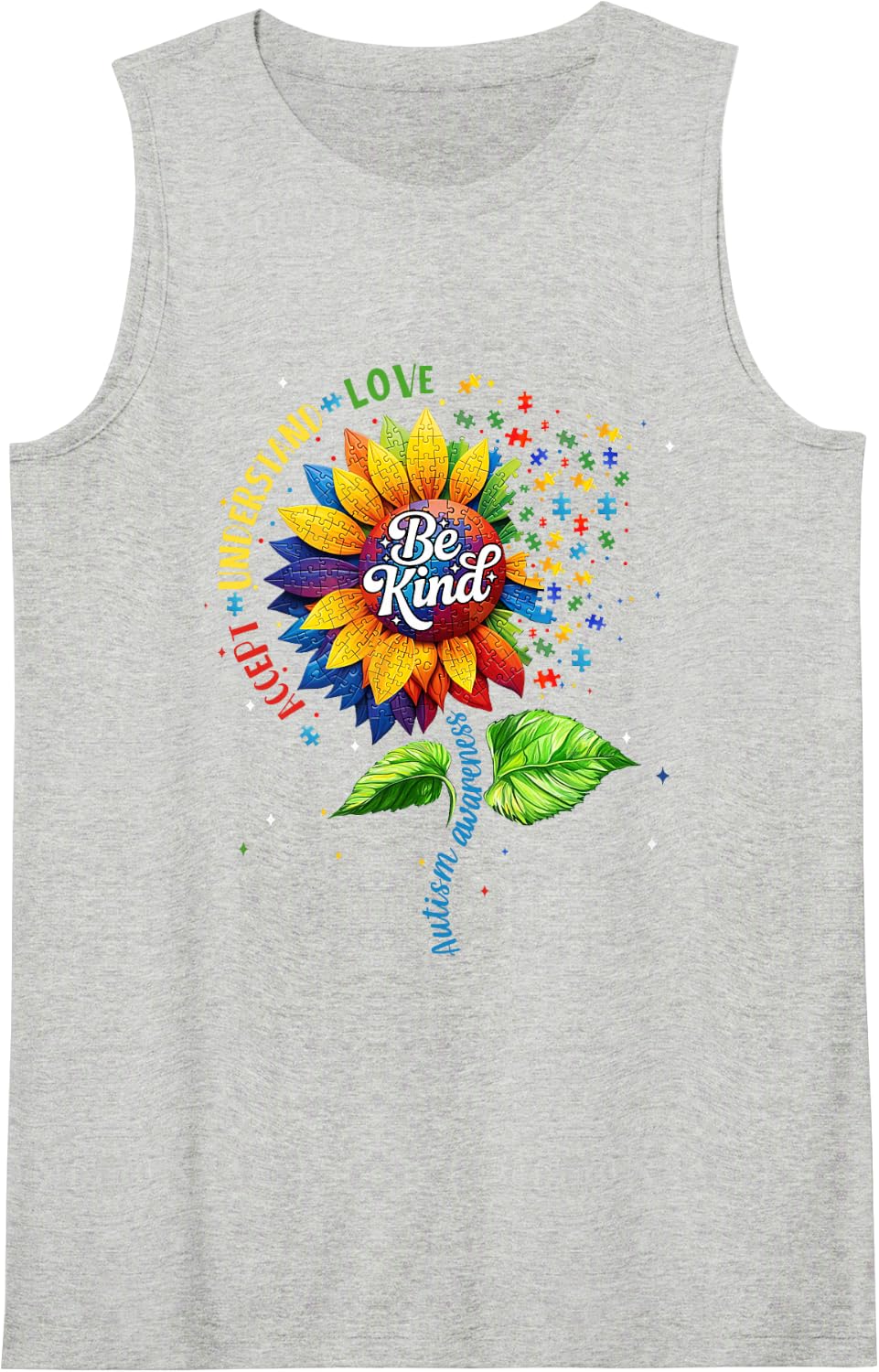 Sunflower Autism Awareness Shirts Men Women Kids Teachers Sleeveless Tank Top - Heather Grey