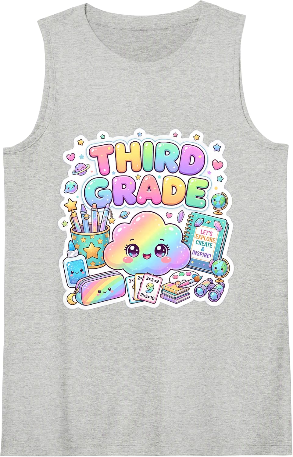 Cute 3rd Third Grade Back to School Cloud Girl Teacher Class Tank Top - Heather Grey