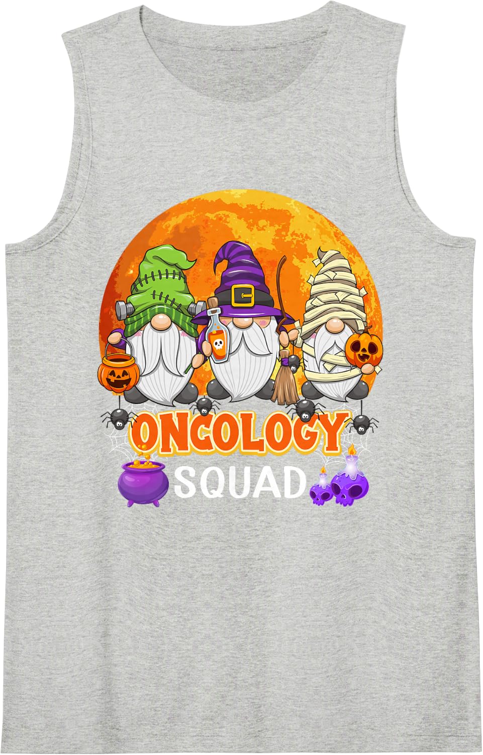 Oncology Squad Halloween Oncologist Gnome Matching Sleeveless Tank Top - Heather Grey