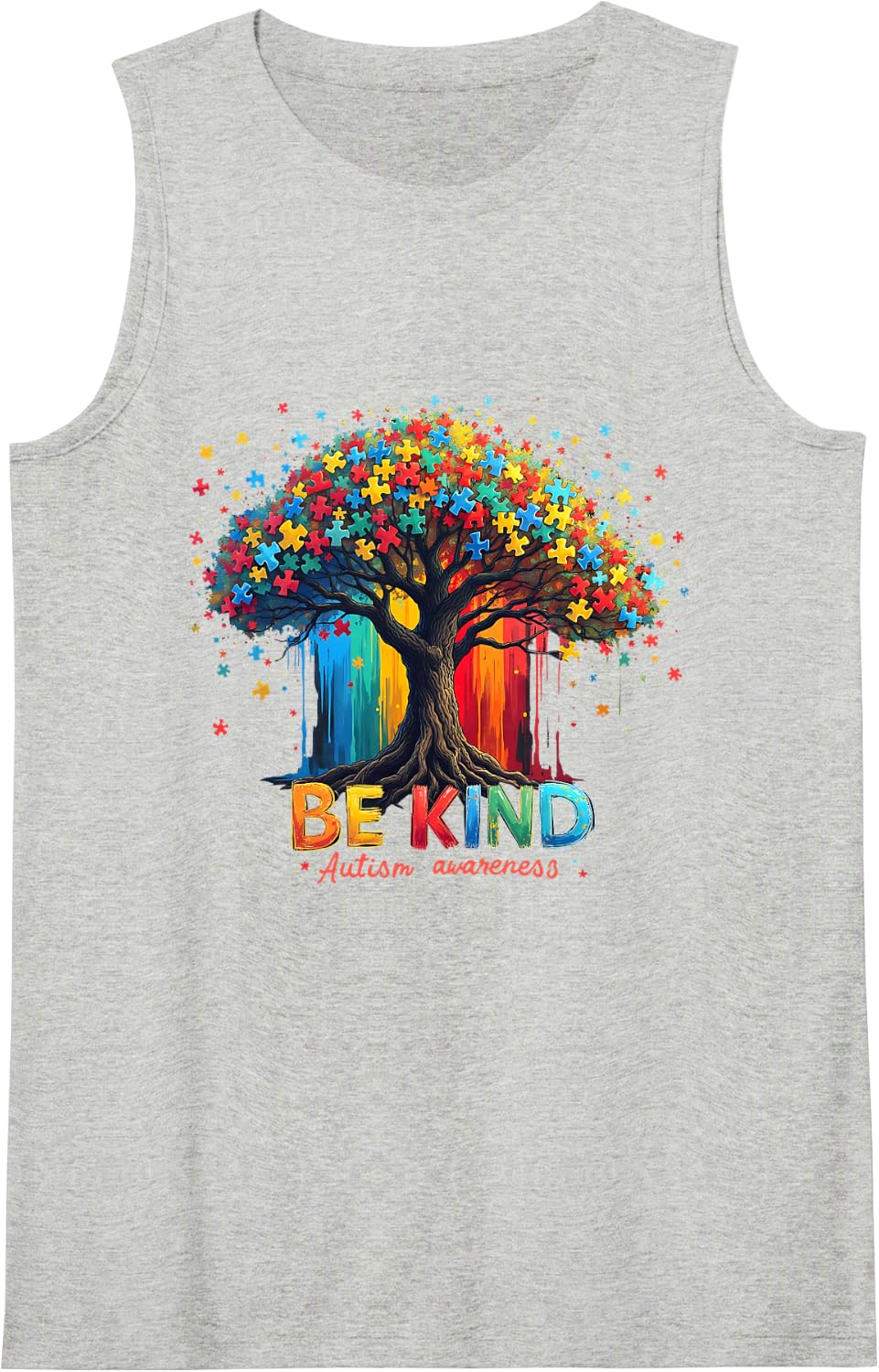 Autism Awareness Month Be Kind Autism Awareness Puzzle Tree Sleeveless Tank Top - Heather Grey