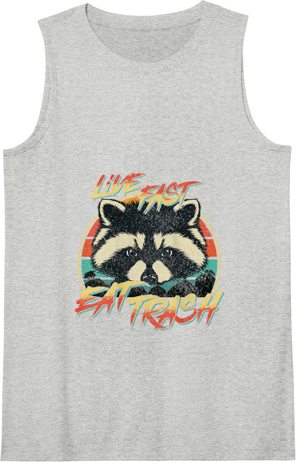 Live Fast Eat Trash Funny Retro Trash Panda Raccoon Tank Top - Heather Grey