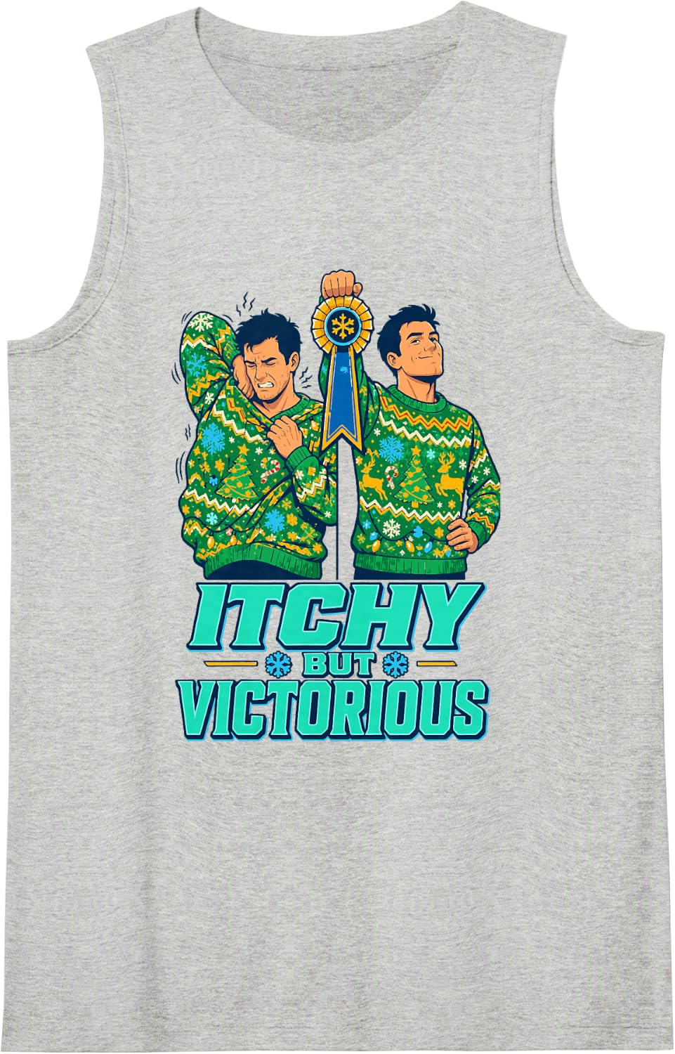 Itchy But Victorious Ugly Christmas Sweater Winner Sleeveless Tank Top - Heather Grey
