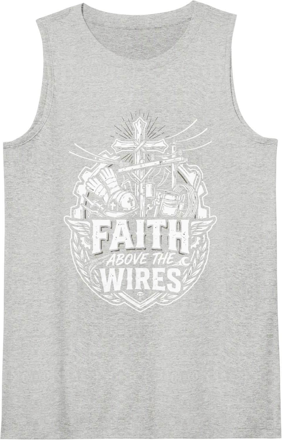 Christian Lineman Jesus Christ Electrical Worker Electrician Sleeveless Tank Top - Heather Grey