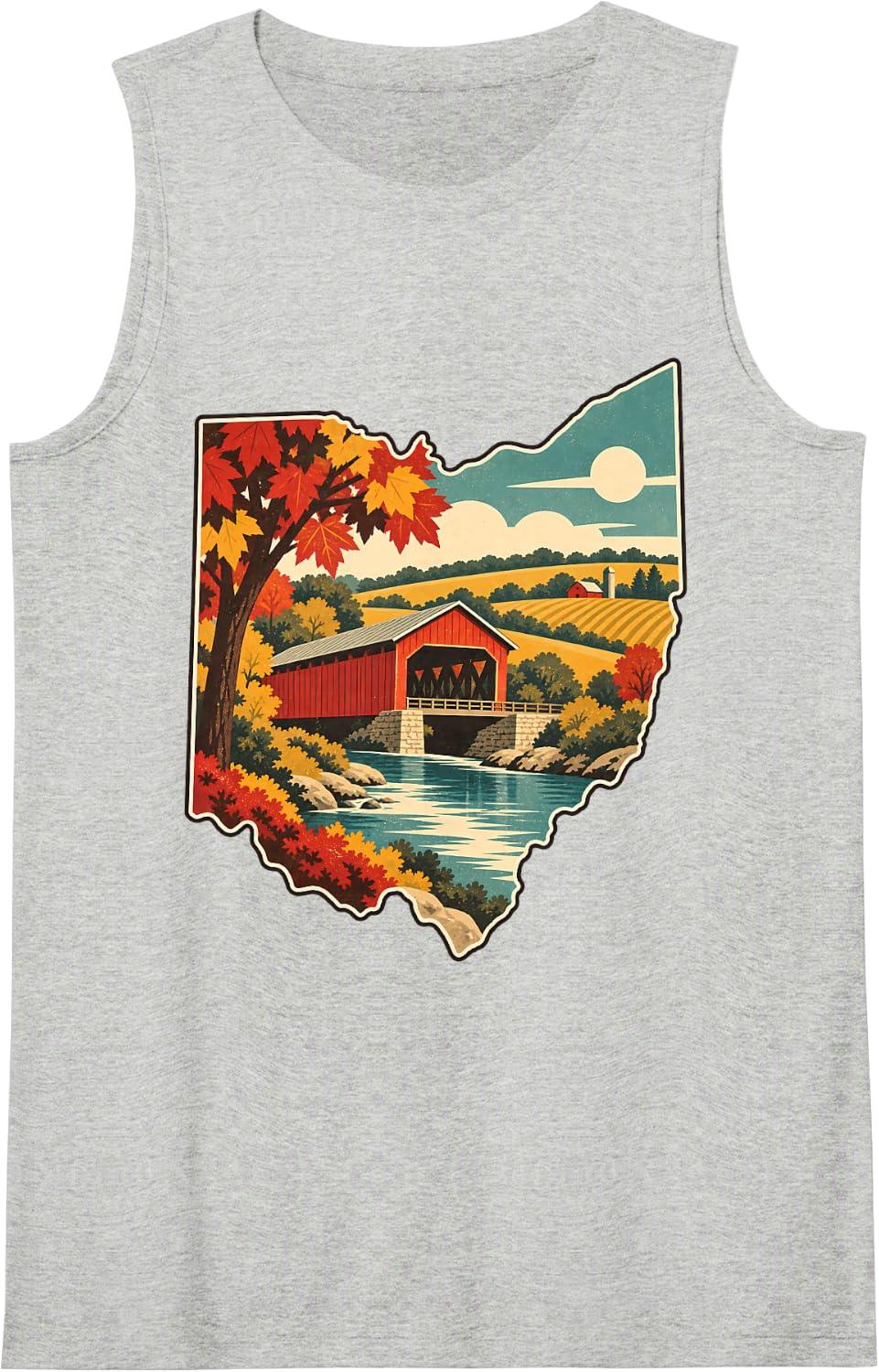 Vintage Ohio Covered Bridge Proud Ohio Roots Sleeveless Tank Top - Heather Grey
