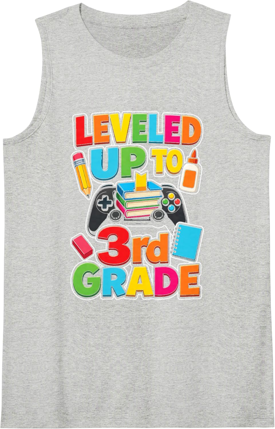 3rd Grade Leveled Up Gamer Elementary School Kids Gift Sleeveless Tank Top - Heather Grey