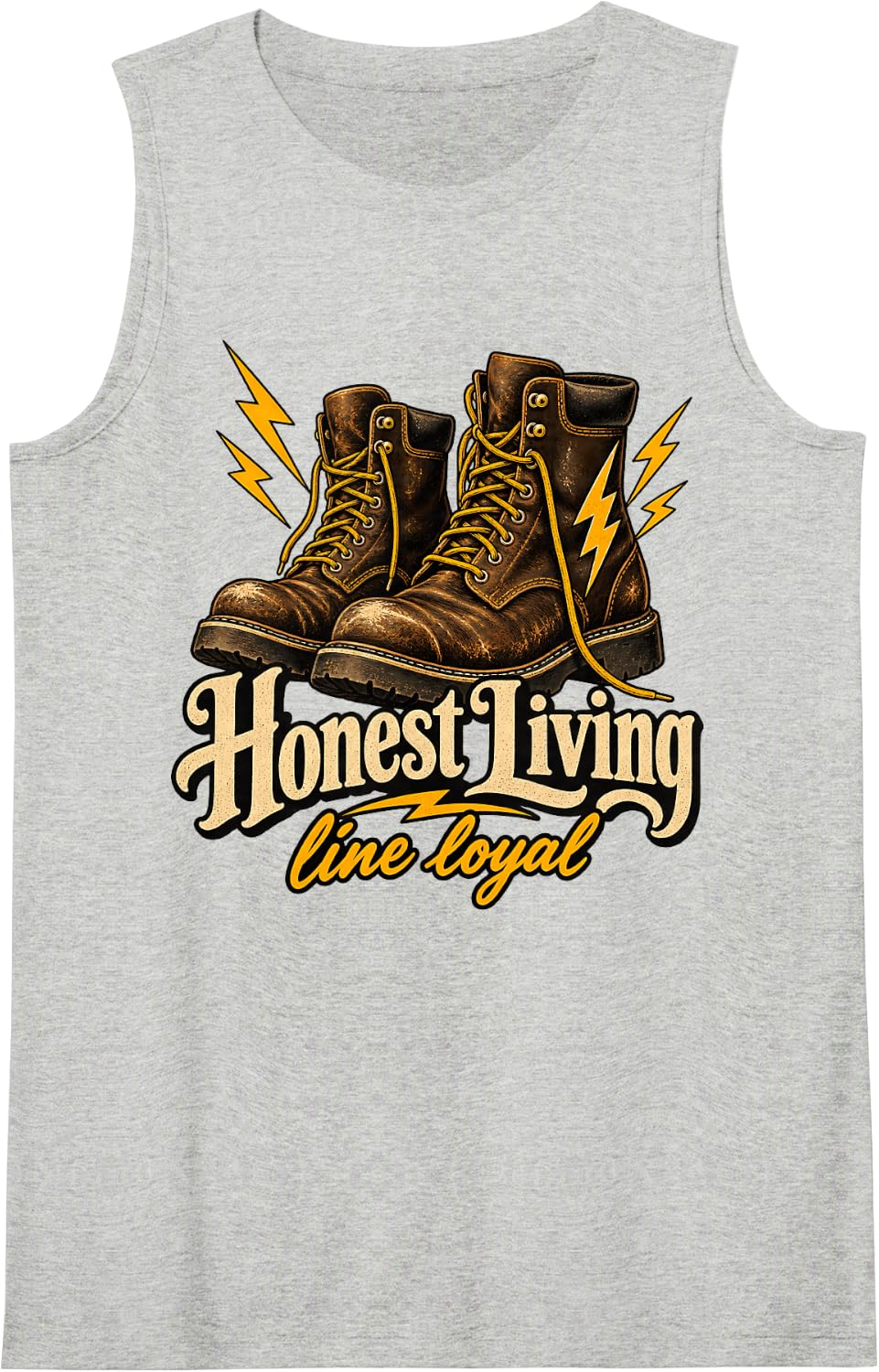 Honest Living Line Loyal Lineman Boots Sleeveless Tank Top - Heather Grey