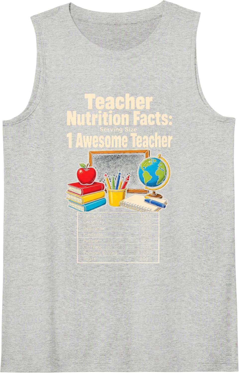 Elementary Teacher Nutrition Facts Gift Serving Size 1 Sleeveless Tank Top - Heather Grey
