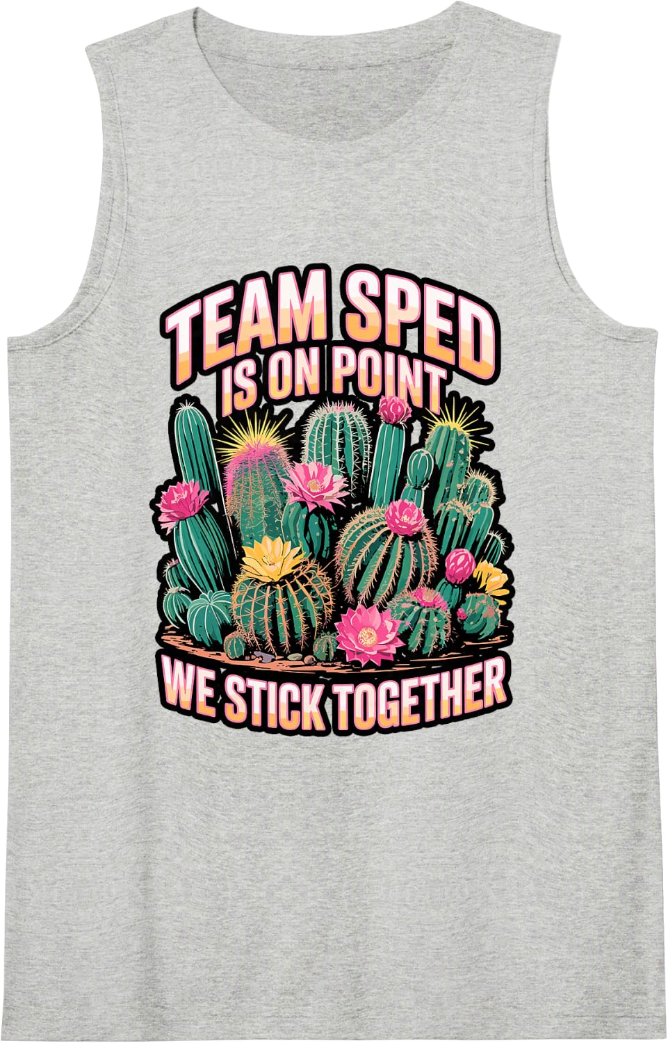 Team SPED Cactus We Stick Together Tee Sleeveless Tank Top - Heather Grey