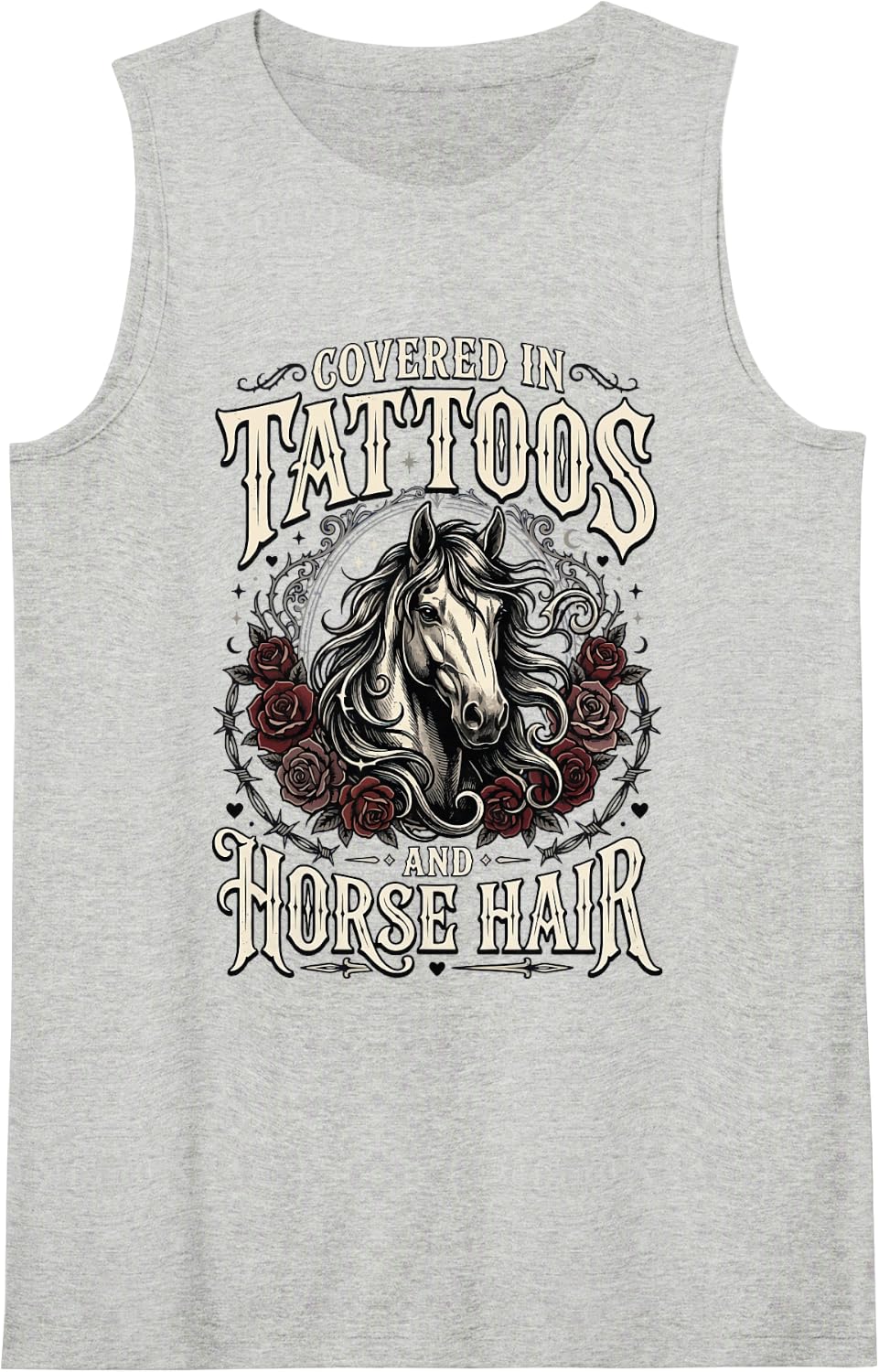 Covered in Tattoos and Horse Hair Sleeveless Tank Top - Heather Grey