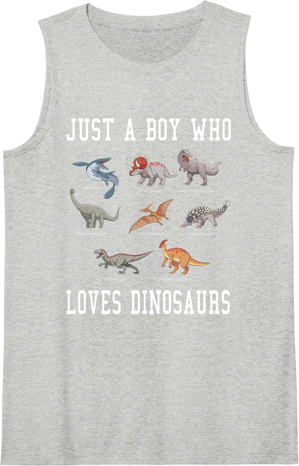Just a Boy Who Loves Dinosaurs Gifts for Paleontologist Boys Sleeveless Tank Top - Heather Grey