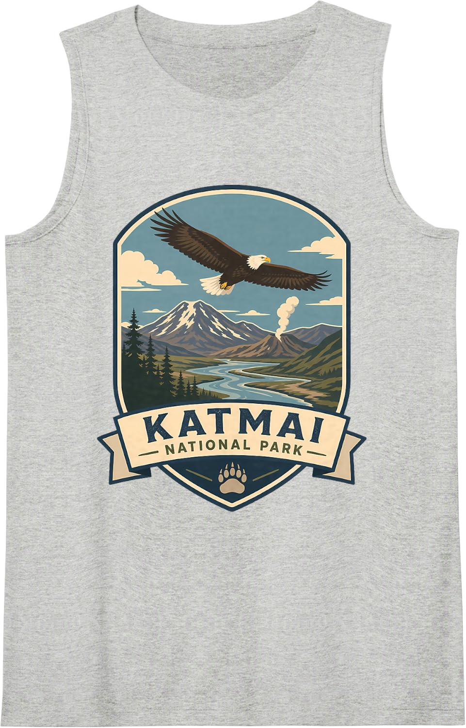 Katmai National Park Alaska Bald Eagle Bear Paw Sleeveless Tank Top - Heather Grey