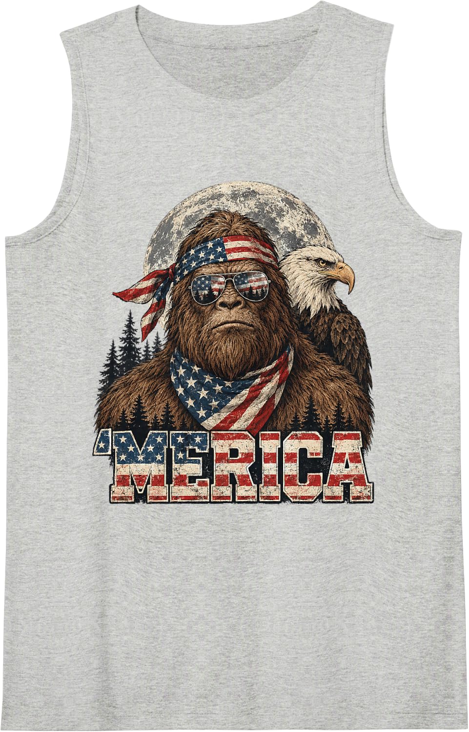 Patriotic Bigfoot Sasquatch American Flag Eagle Cryptid Gift Sleeveless Tank Top - Heather Grey