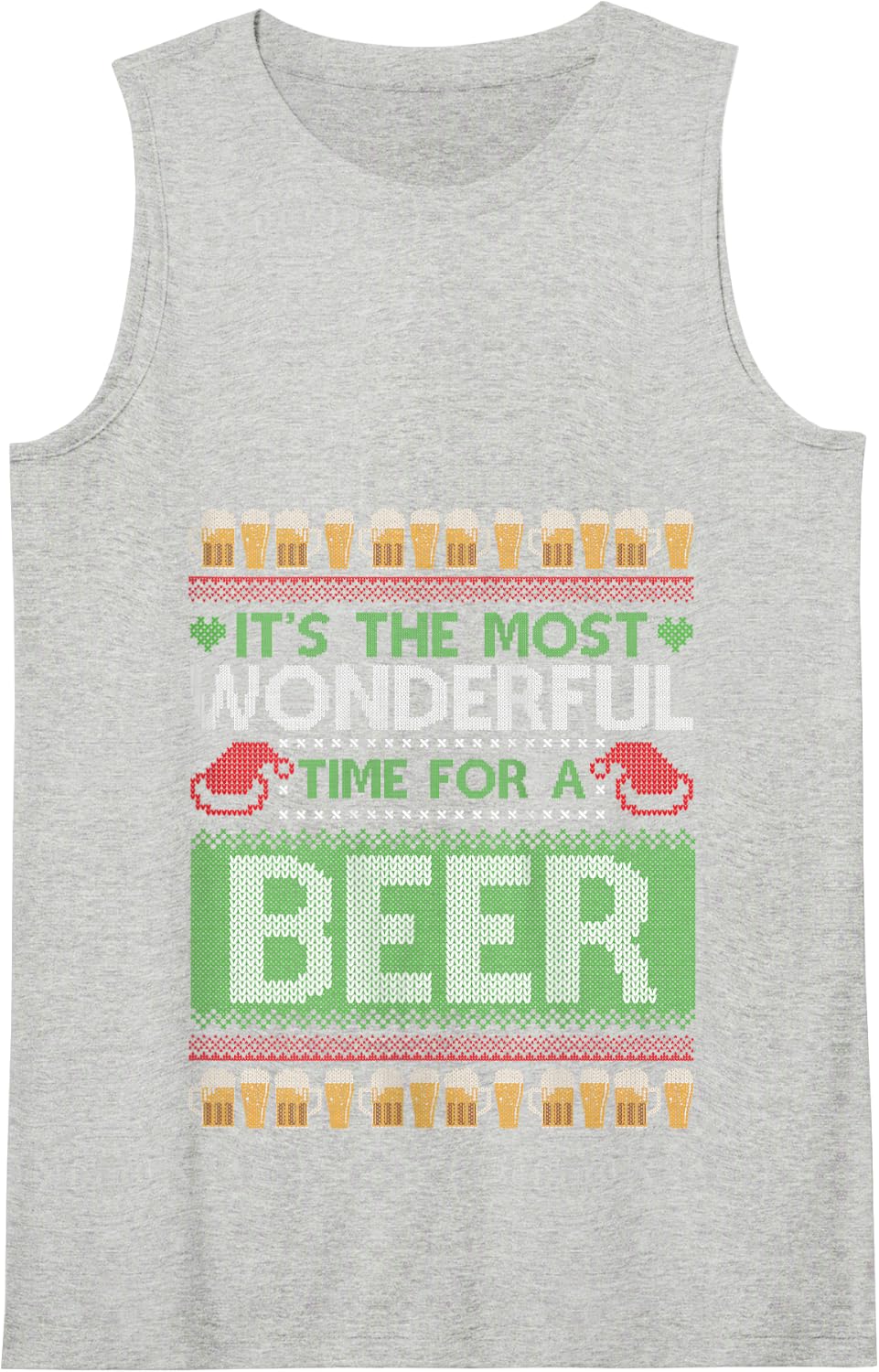 Christmas Santa Beer Ugly Christmas Sweater Tank Top - Heather Grey