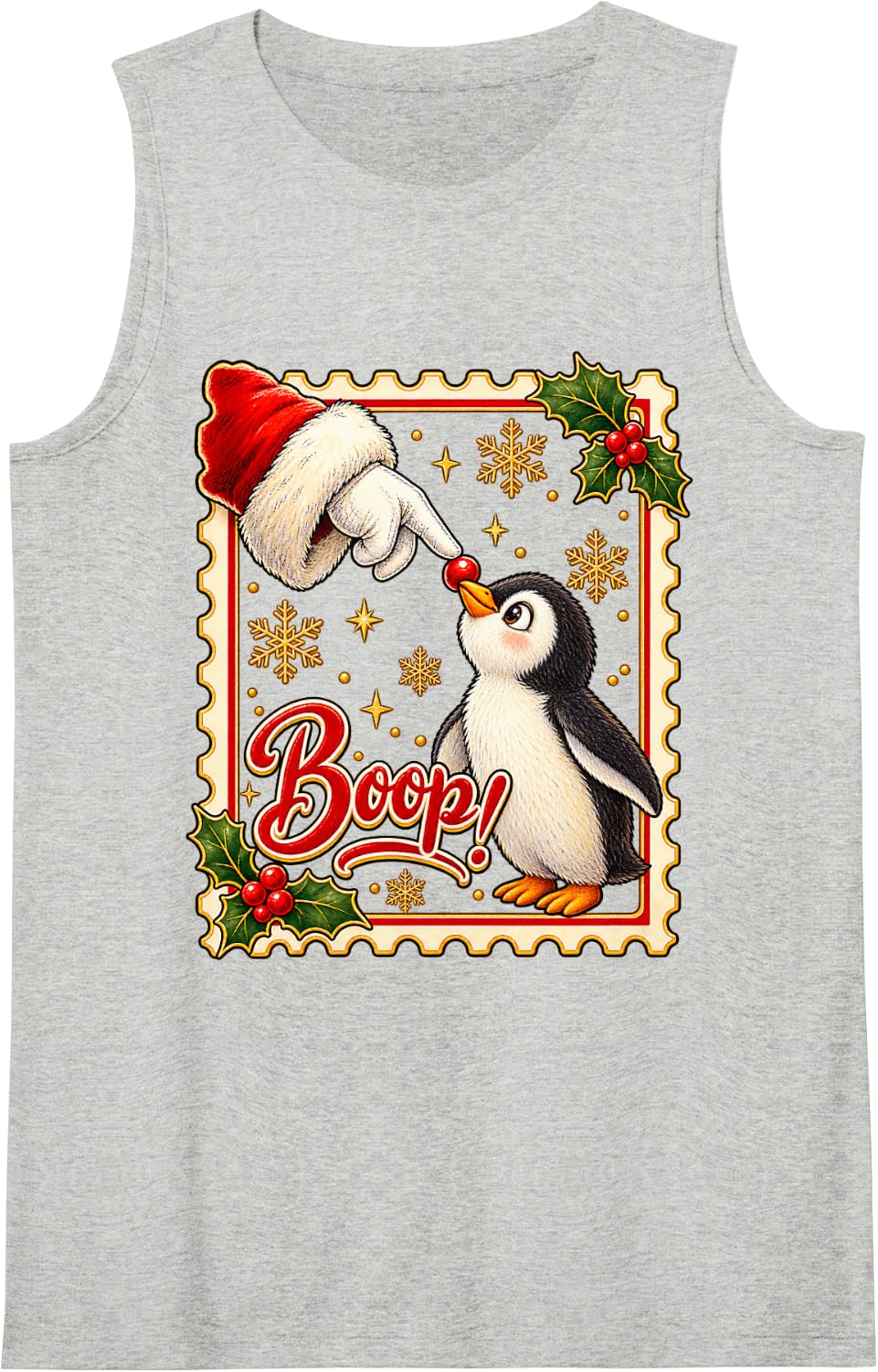Boop! Penguin Joyful Christmas Nose Boop Sleeveless Tank Top - Heather Grey