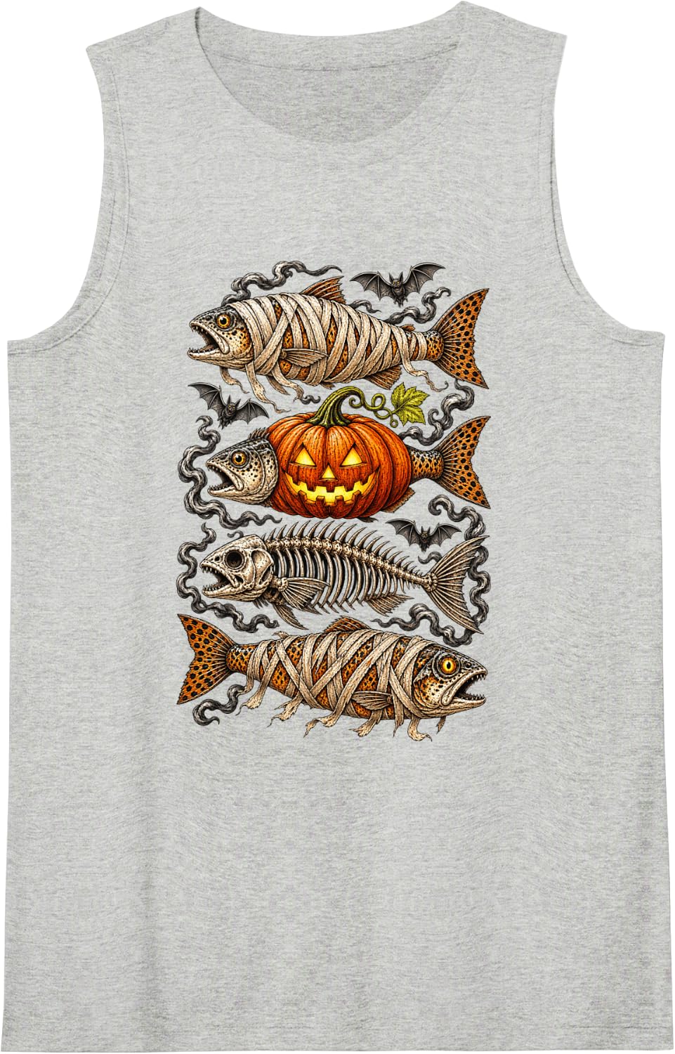 Halloween Trout Fish Ghost Sleeveless Tank Top - Heather Grey