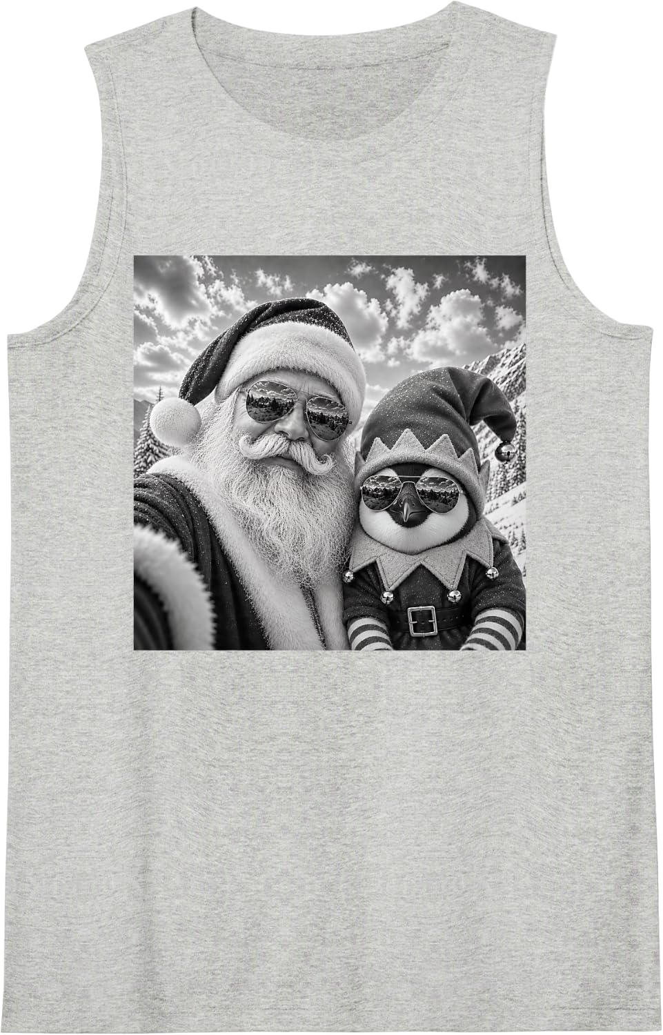 Funny Santa Selfie with Penguin Christmas Sleeveless Tank Top - Heather Grey