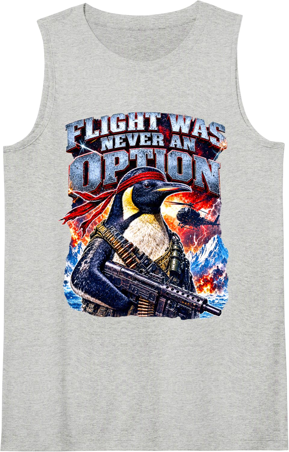 Flight was Never an Option Commando Penguin Soldier Dad Joke Sleeveless Tank Top - Heather Grey