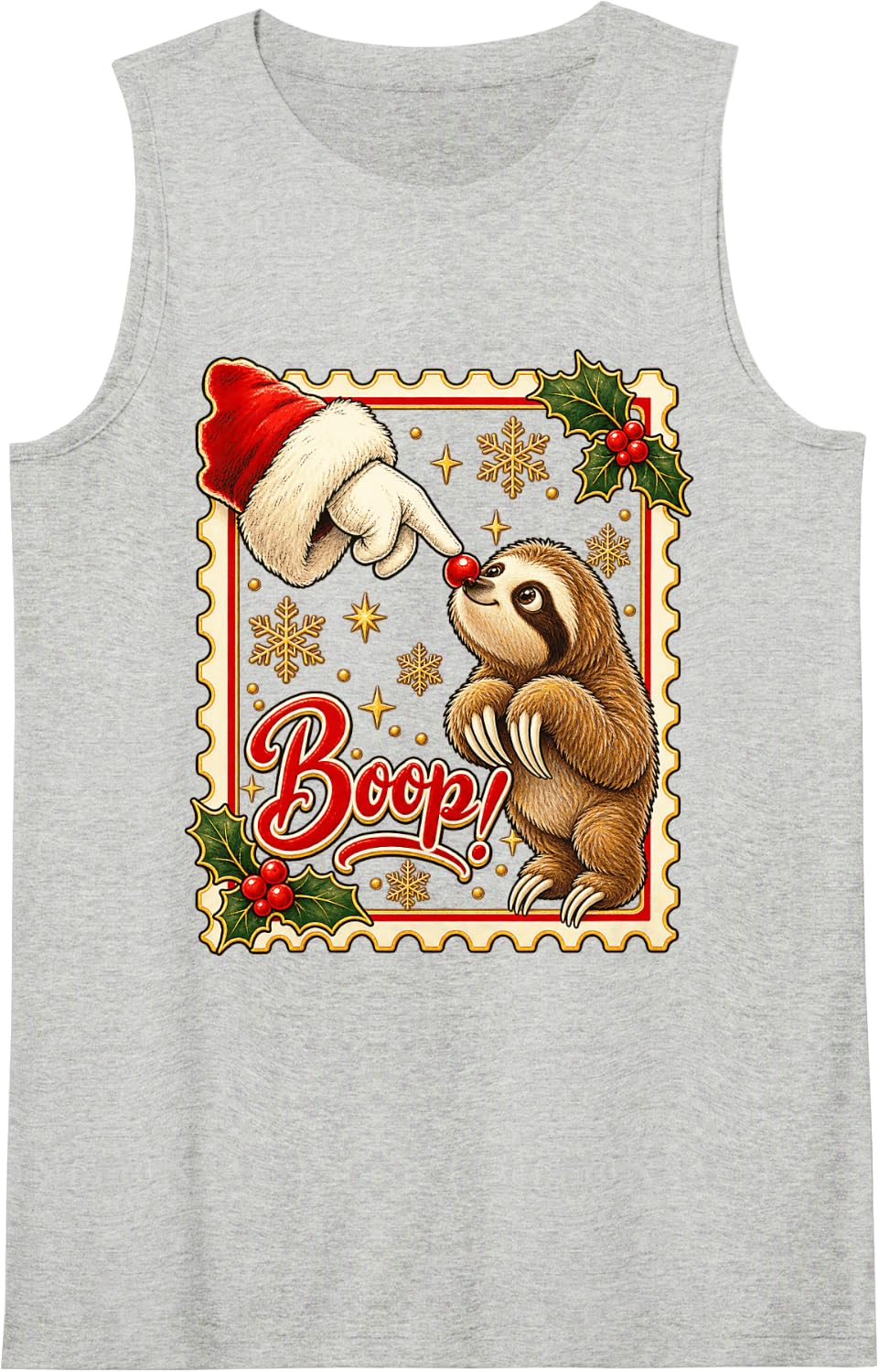 Boop! Sloth Merry Christmas Nose Boop Sleeveless Tank Top - Heather Grey