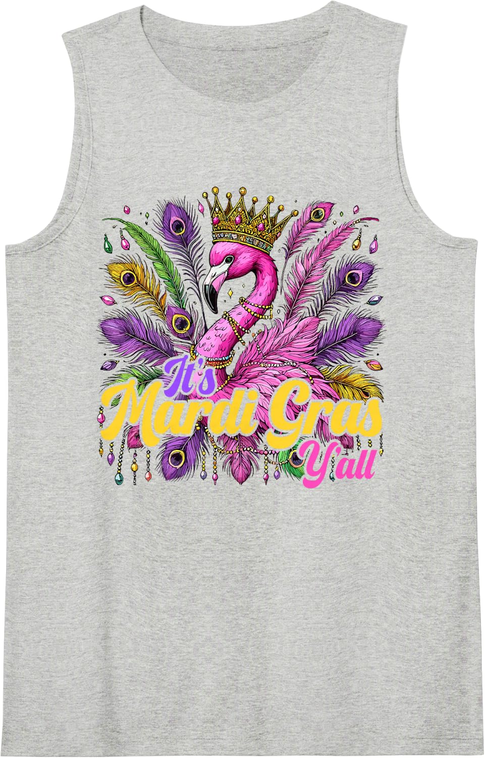 Its Mardi Gras Y'all Flamingo Costume Girls Women Mardi Gras Sleeveless Tank Top - Heather Grey