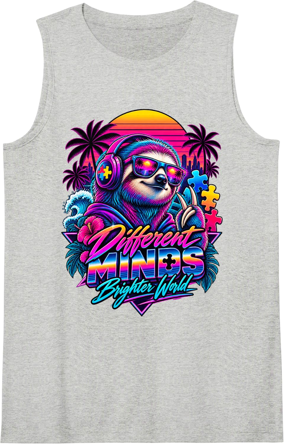 Autism Awareness Puzzle Piece Different Minds Brighter World Sleeveless Tank Top - Heather Grey