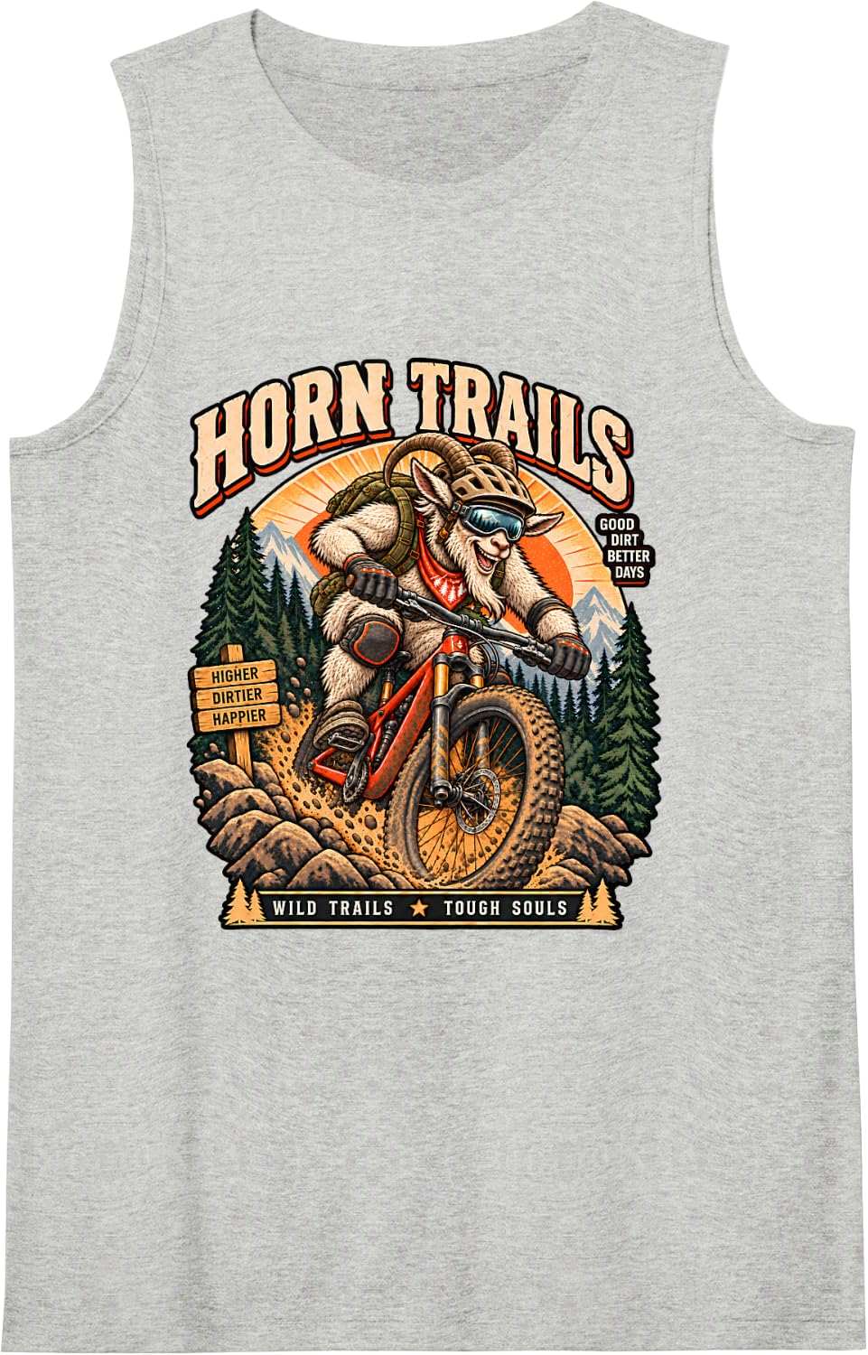 Funny Goat Riding Mountain Bike MTB Cycling Trail Rider Sleeveless Tank Top - Heather Grey