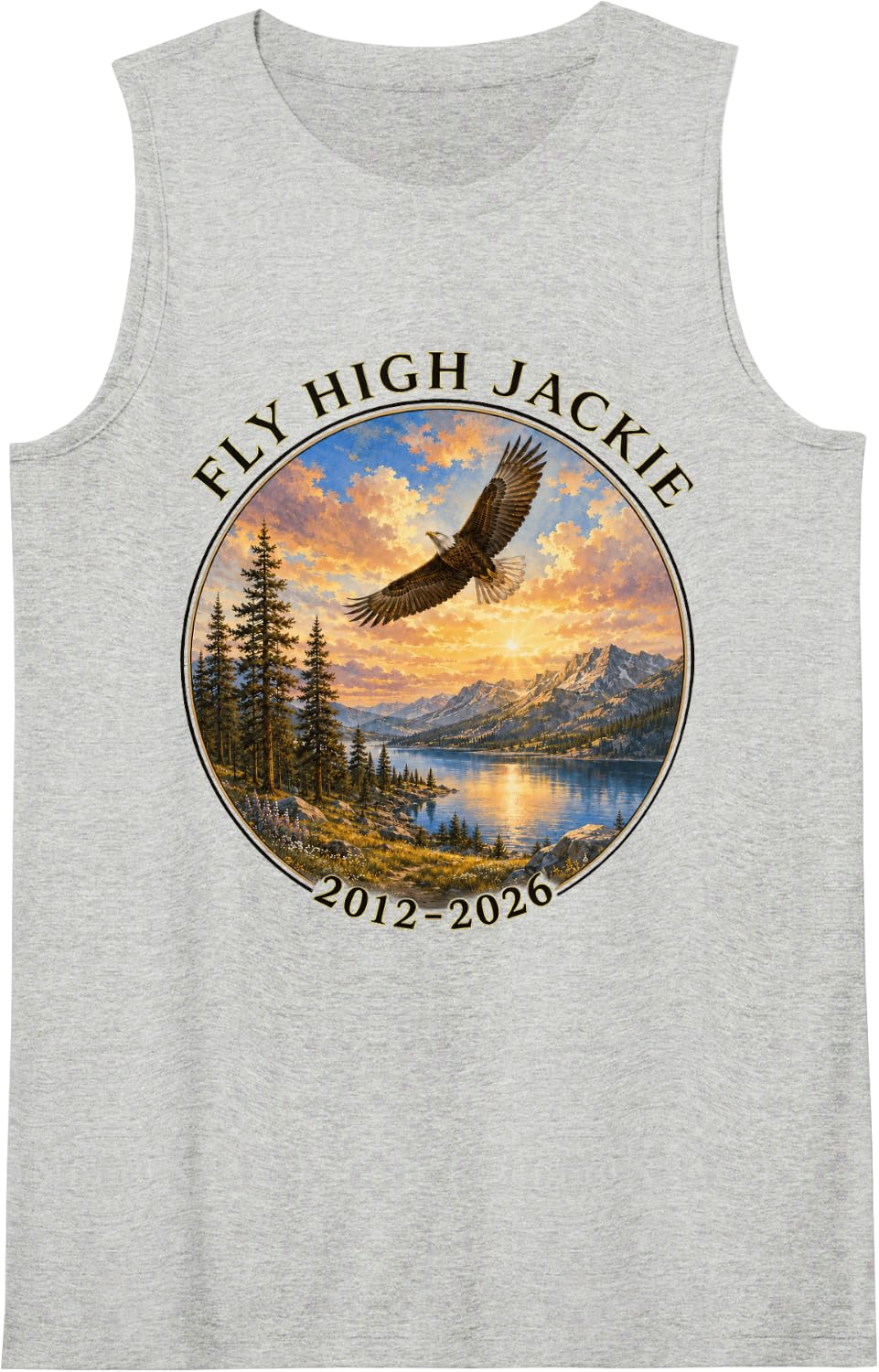 Fly High Jackie Bald Eagle Memorial Mountain Nature Tank Top - Heather Grey